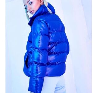 Future Collective with Kahlana Glossy Blue Puffer Jacket Size S